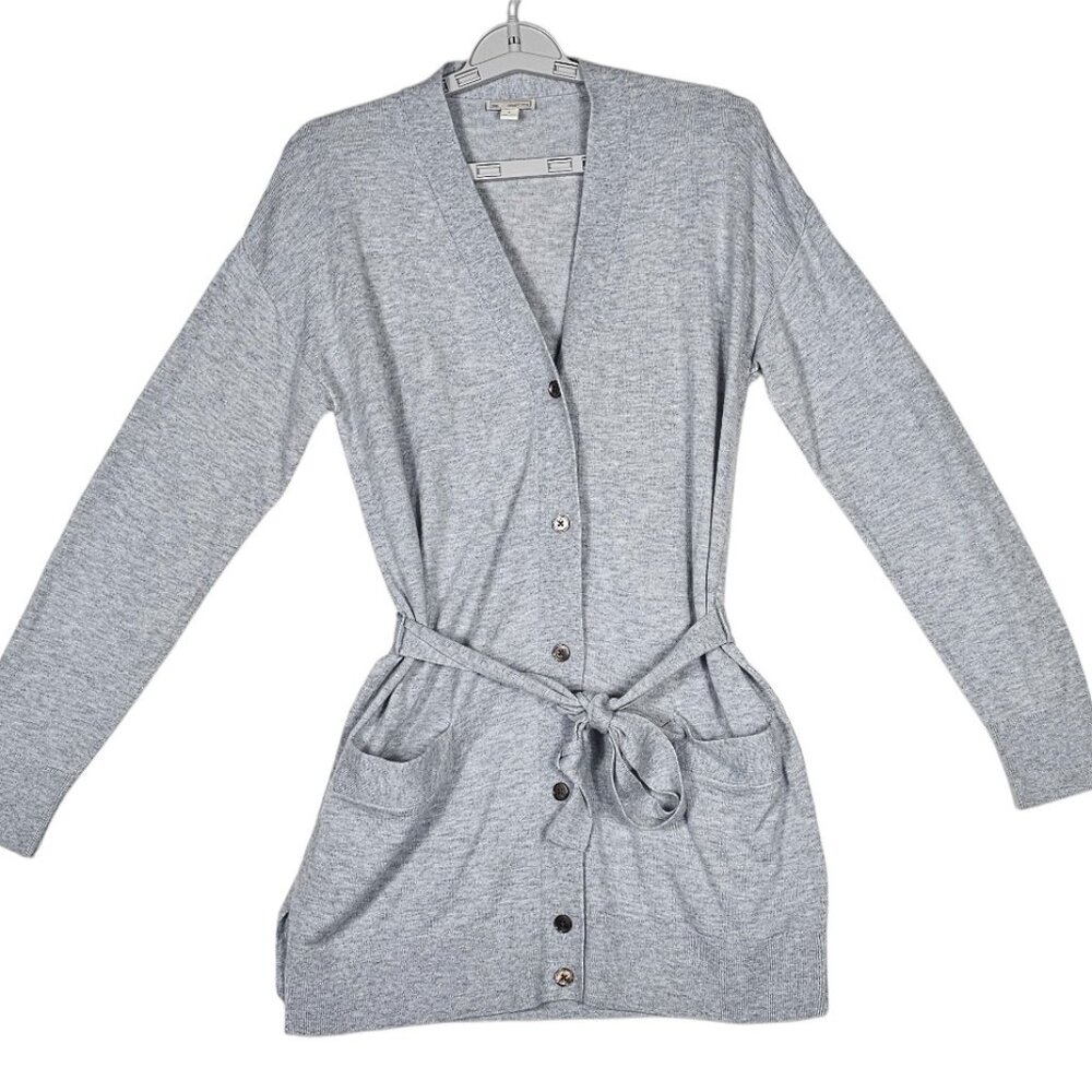 Gap Women's S Gray Wrap Cardigan, Merino Wool Blend, Tie Belt